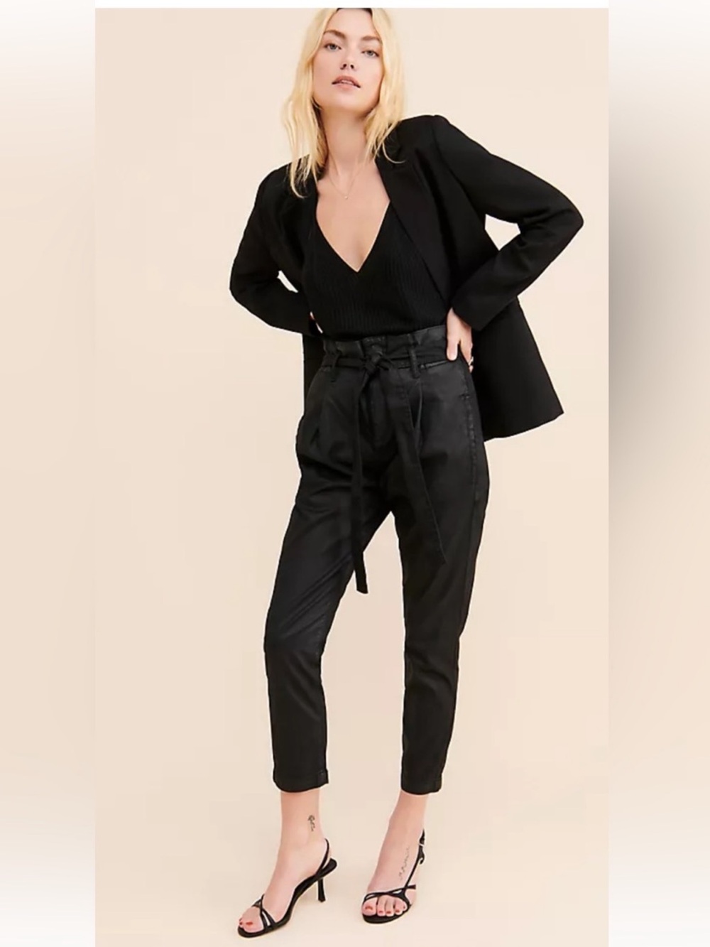 DL1961 Susie Paper-Bag High-Waist coated black Jeans sz 30